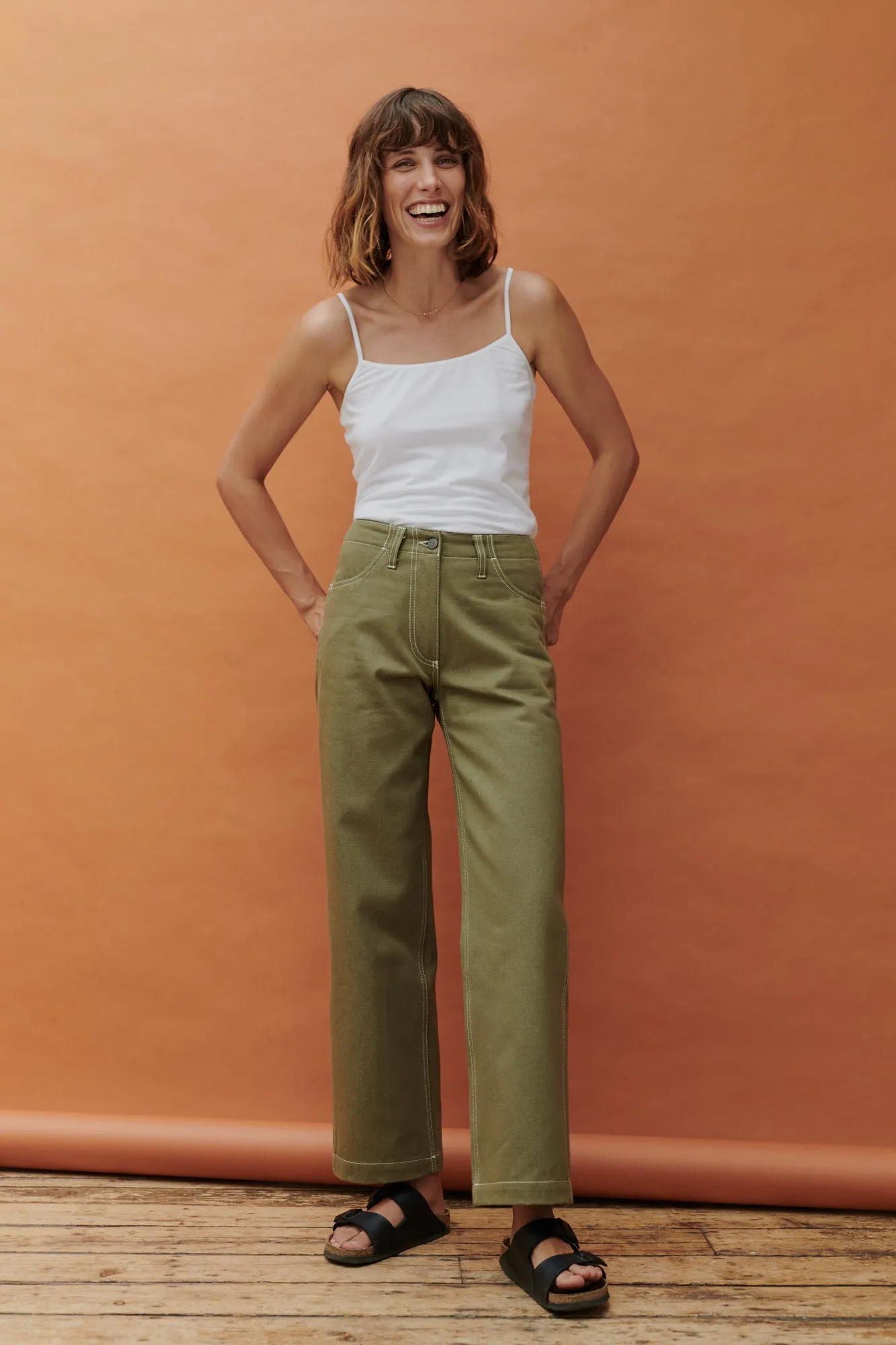 Women's Work Wide Straight Leg Denim Jeans - Olive