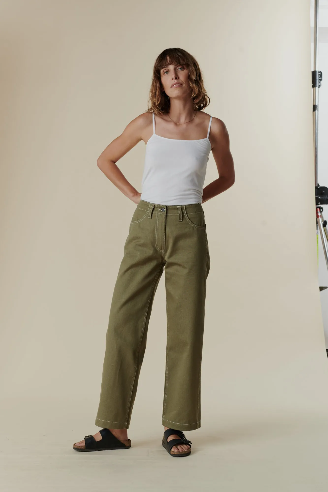 Women's Work Wide Straight Leg Denim Jeans - Olive