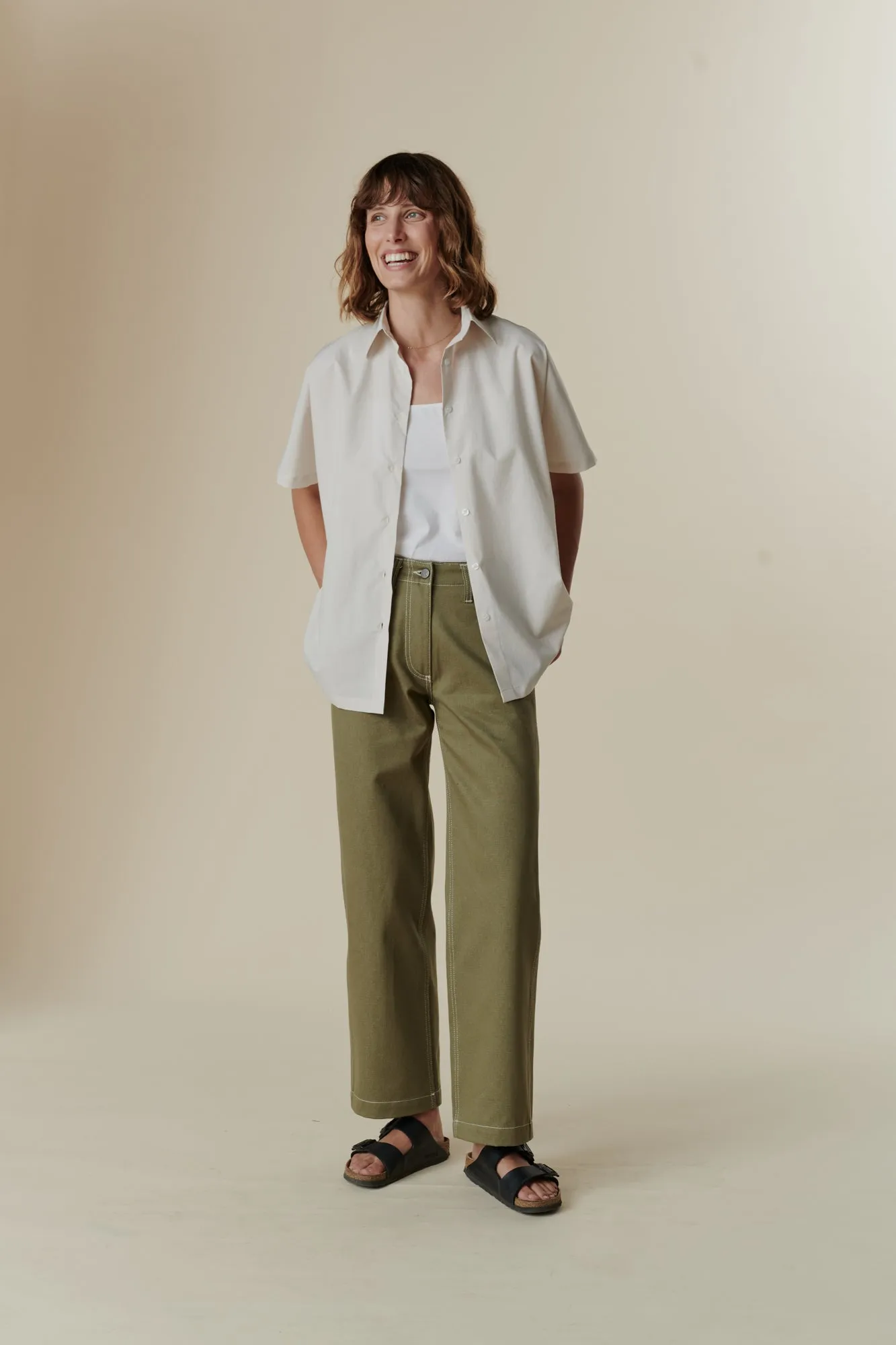 Women's Work Wide Straight Leg Denim Jeans - Olive
