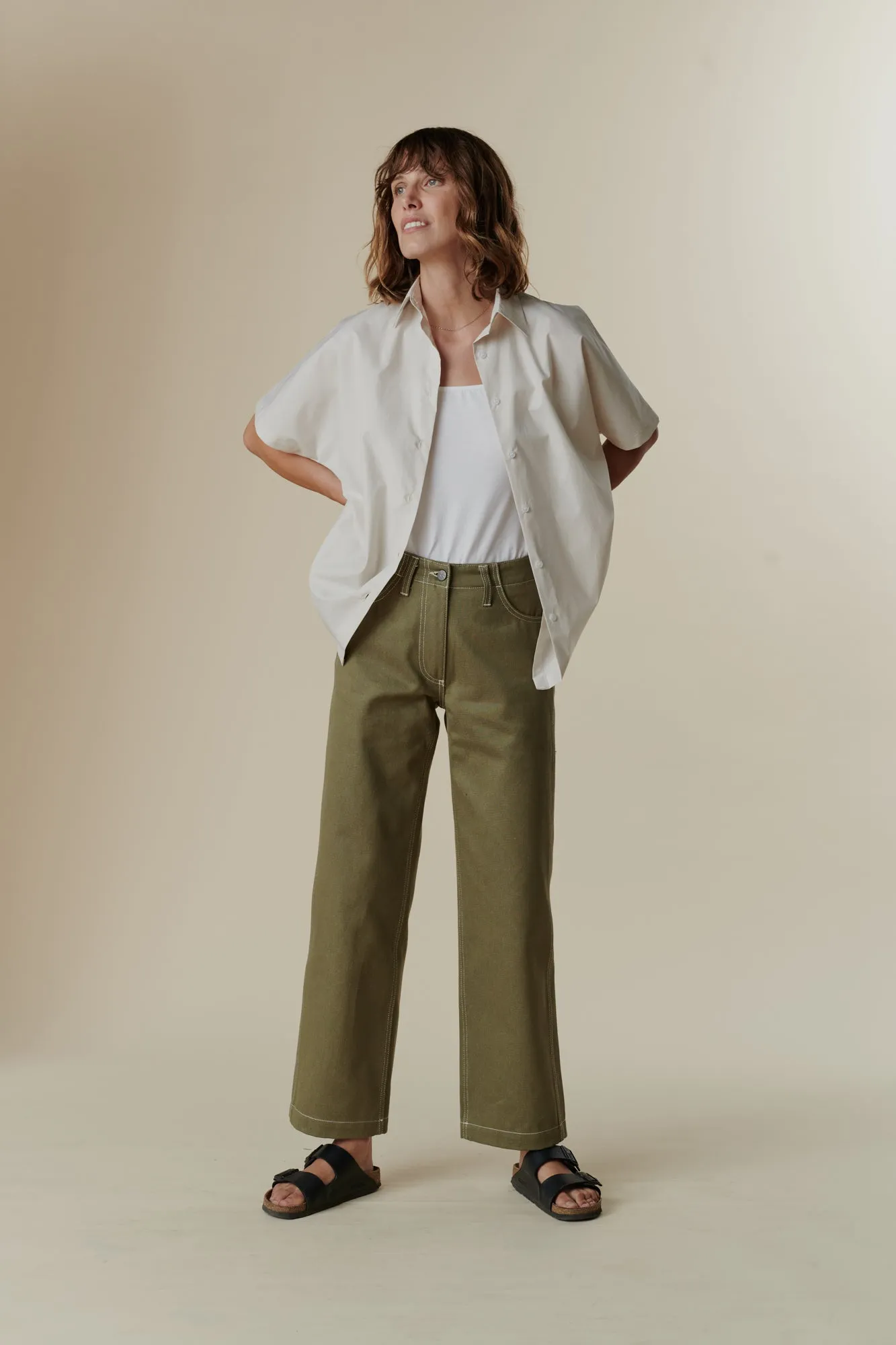 Women's Work Wide Straight Leg Denim Jeans - Olive