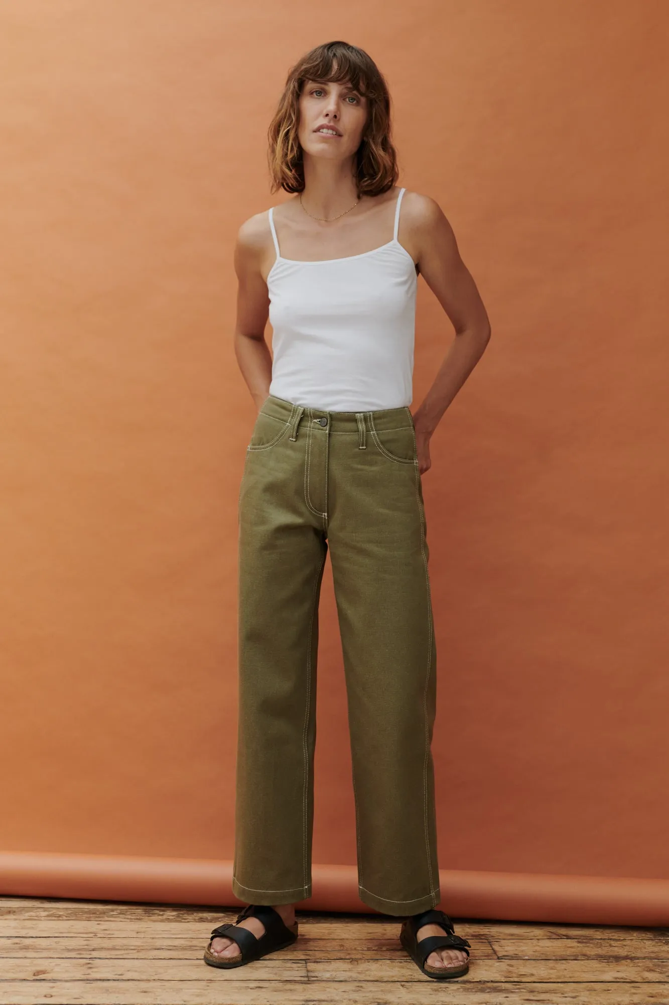 Women's Work Wide Straight Leg Denim Jeans - Olive
