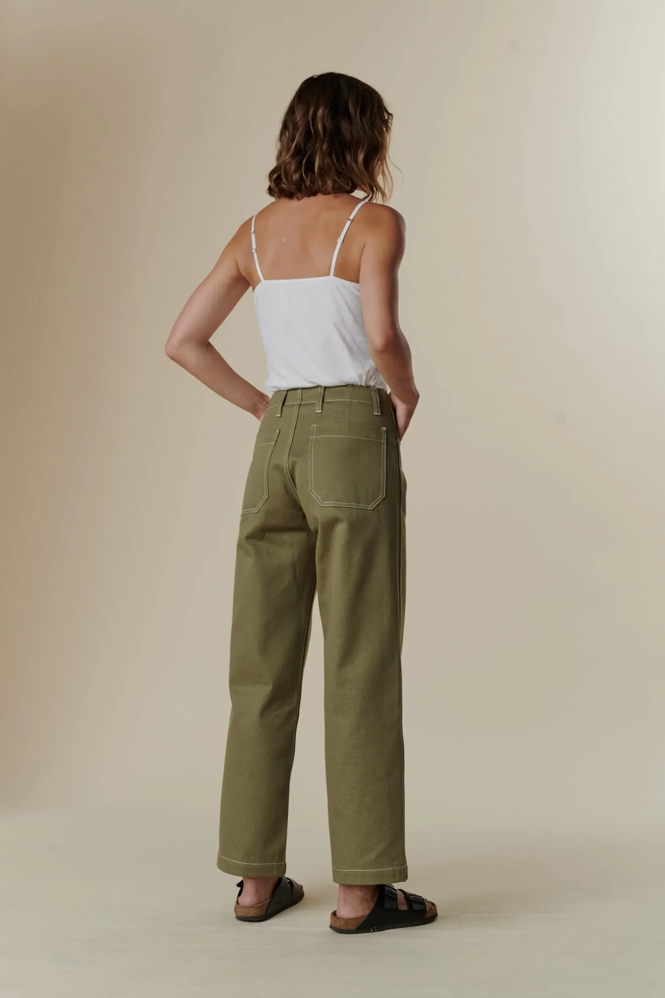 Women's Work Wide Straight Leg Denim Jeans - Olive